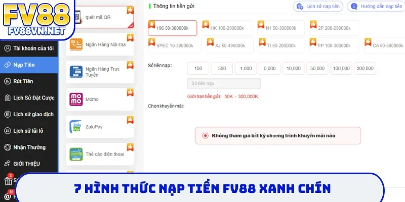 7 hình thức nạp tiền FV88 xanh chín