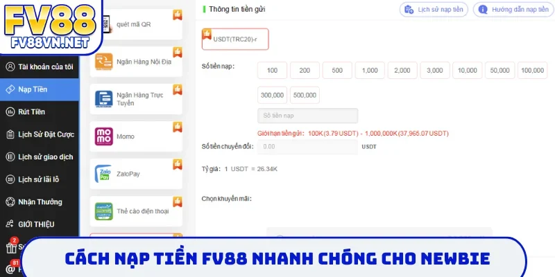 Cách nạp tiền FV88 nhanh chóng cho newbie